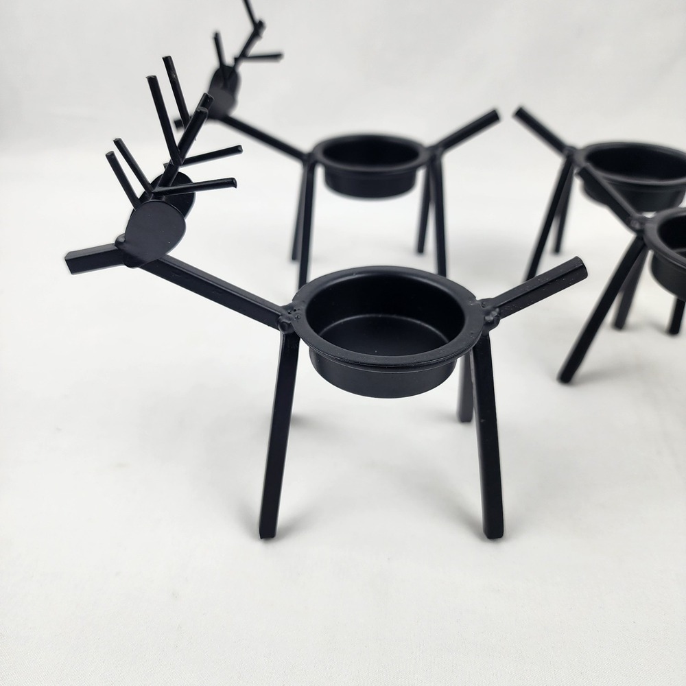 4 Metal Reindeer‎ Candleholders Antique Black 5"x5" Holiday Primitive Farmhouse - Picture 5 of 5